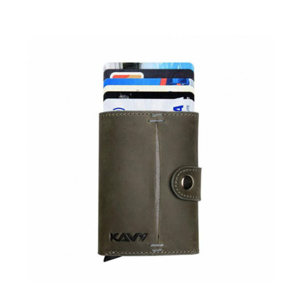 KAVY Credit Card Holder Leather Slim Wallet- Grey