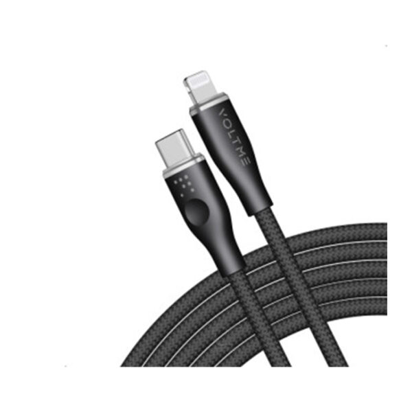 Voltme Powerlink Rugg Double Nylon Cable Type C to Lightning 3A / 1.2M Zinc-Alloy Connector Black