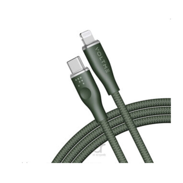 Voltme Powerlink Rugg Double Nylon Cable Type C to Lightning 3A / 1.2M Zinc-Alloy Connector Green