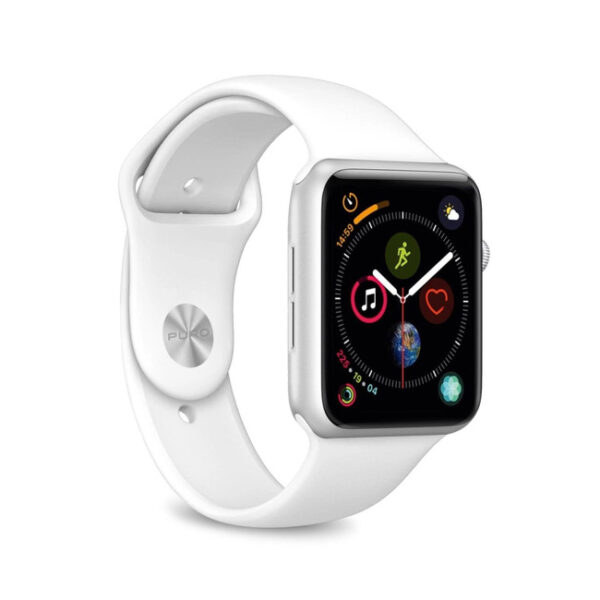 سوار Puro Icon من السيليكون لساعة Apple Watch مقاس 42/44/45 مم – اللون الأبيض
