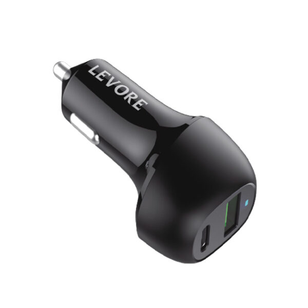 Levore Car Charger 45W 1XUSB-C PD and 1XUSB-A QC3 Port - Black