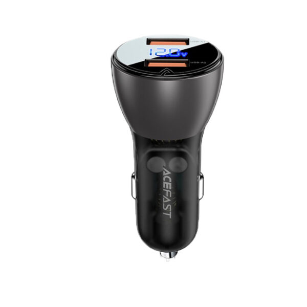 AceFast B7 metal car charger 45W (USB-A + USB-A) with digital display