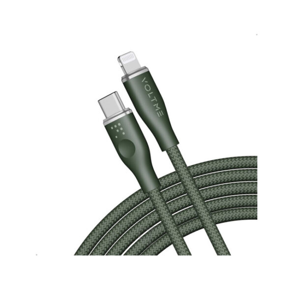 Voltme Powerlink Rugg Double Nylon Cable Type C to Lightning 3A (2.0M) Zinc-Alloy Connector-Green