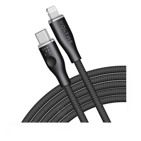 Voltme Powerlink Rugg Double Nylon Cable Type C to Lightning 3A (2.0M) Zinc-Alloy Connector Black