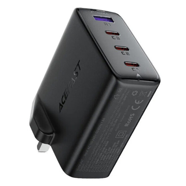 شاحن ACEFAST A97 PD100W GaN (3×USB-C + USB-A) (المملكة المتحدة) باللون الأسود