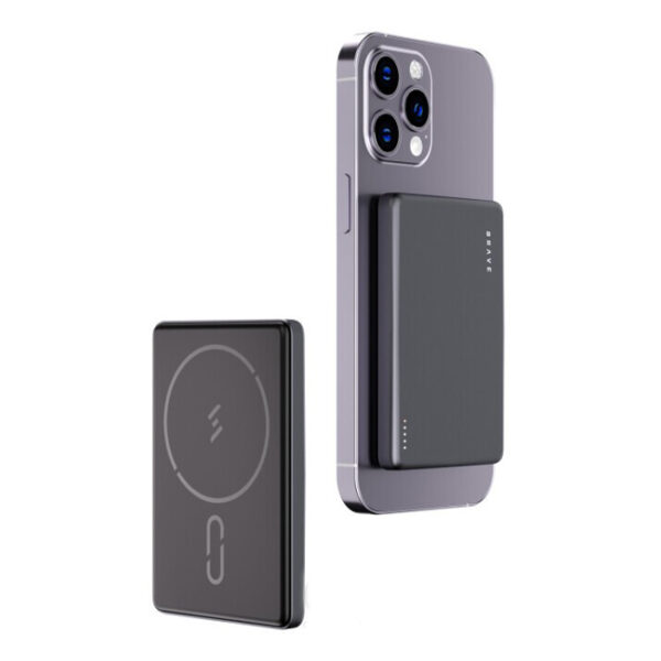 باور بانك BRAVE اللاسلكي المغناطيسي بسعة 5000mAh – فائق النحافة<br> <br><br>