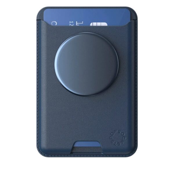 PopSockets – محفظة هاتف PopWallet+ بتقنية MagSafe مع مسكة مدمجة وحلقة محول – لون أزرق