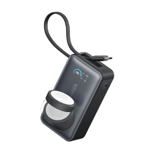 باور بانك أنكر MagGo (سعة 10000 مللي أمبير، 35 وَط، متوافقة مع Apple Watch، مزود بمدخل USB‑C) – أسود<br> <br> <br> <br>