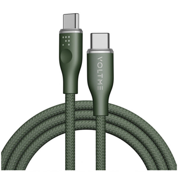 Voltme Powerlink Rugg Double Nylon Cable Type C to Type C 3A / 1.0M Zinc-Alloy Connector  Dark Green