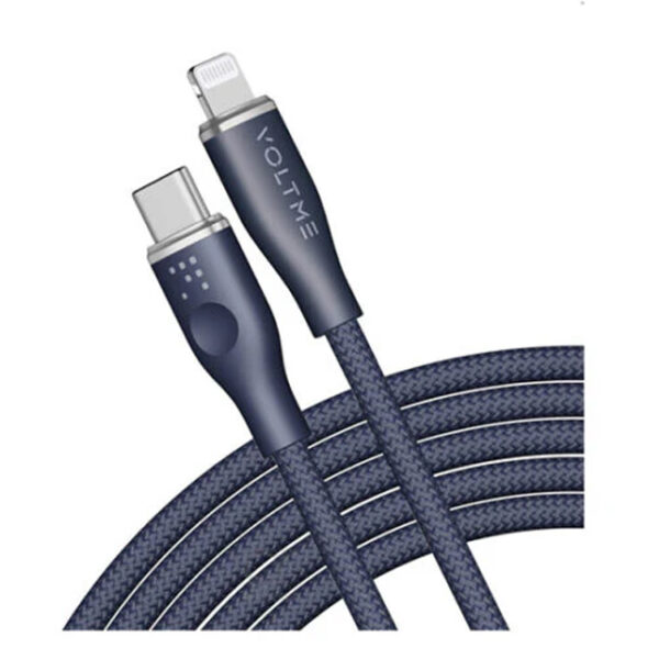 Voltme Powerlink Rugg Double Nylon Cable Type C to Lightning 3A / 1.2M Zinc-Alloy Connector Grey Blue