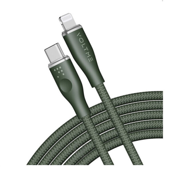 Voltme Powerlink Rugg Double Nylon Cable Type C to Lightning 3A / 1.2M Zinc-Alloy Connector Dark Green
