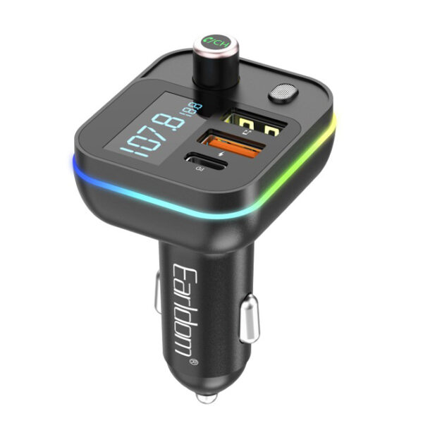 جهاز إرسال FM من Earldom موديل ET-M87 – بلوتوث، USB، Type-C، PD، 3.1A، اللون الأسود<br><br>
