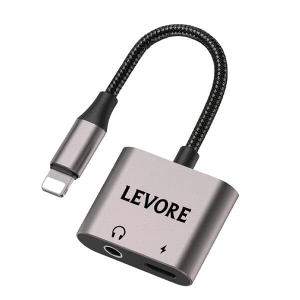محول Levore من Lightning إلى 3.5 ملم ومنفذ شحن Lightning – رمادي | LAI722-GY