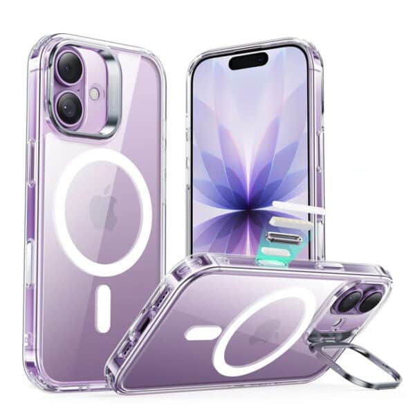 ESR iPhone 17 HaloLock Classic Hybrid Case with Stash Stand  (Clear)