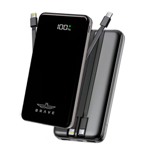 BRAVE 12000mAh Power Bank with 22.5W Fast Charging, Built-in USB-C & Lightning Cables, LED Display