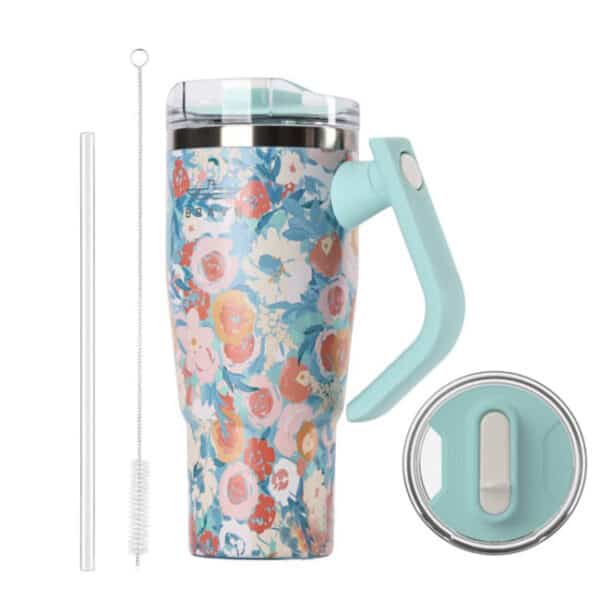 كوب سفر معزول بتقنية الفراغ Brave Temp Guard بسعة 950 مل – Green Rose (أخضر وردي).