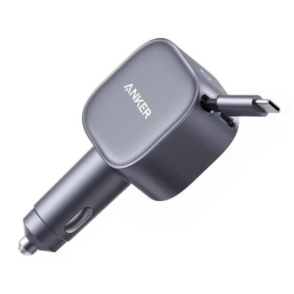 Anker Car Charger (75W Built-In Retrac C Cable) Gray